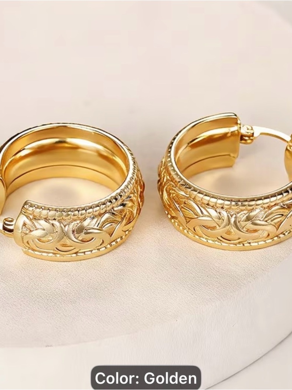 Vintage Gold-Tone Women's Hoop Earrings with Celtic Knot Detail - Picture 5 of 6